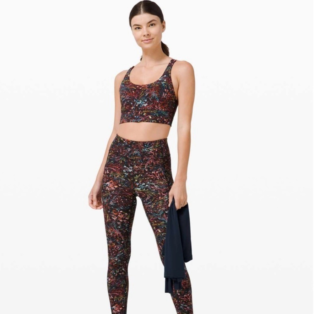 Lululemon 4 Energy Bra Long Line Med Support B–D Cup Foliage Multi Pink Pastel
